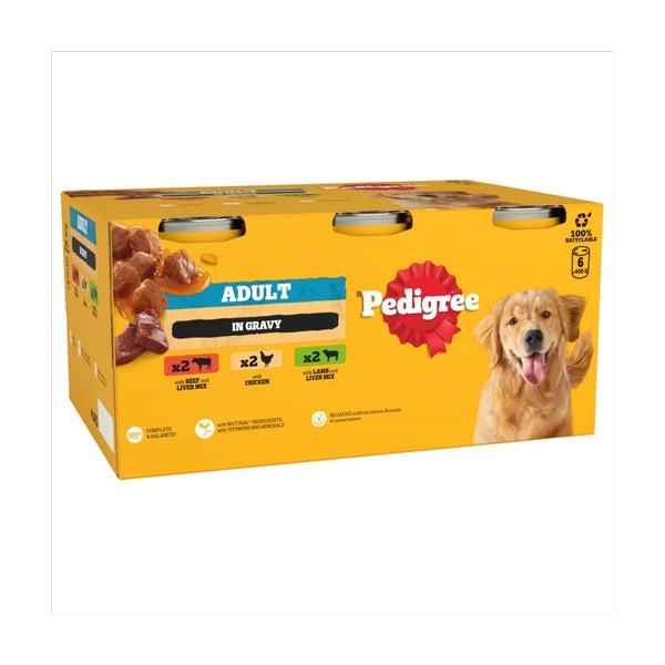Pedigree Adult Wet Dog Food Mixed Selection in Gravy 400g Can, front of pack