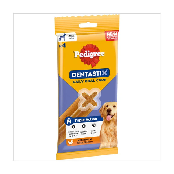 Pedigree Dentastix Daily Dental Chews Large Dog Treat 4 Sticks, front of pack