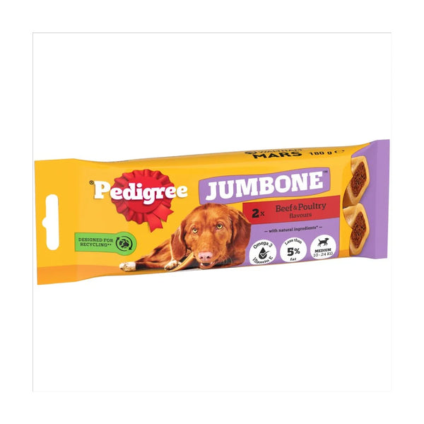 Pedigree Jumbone Medium Dog Treats Beef and Poultry, 2 chews, front of pack