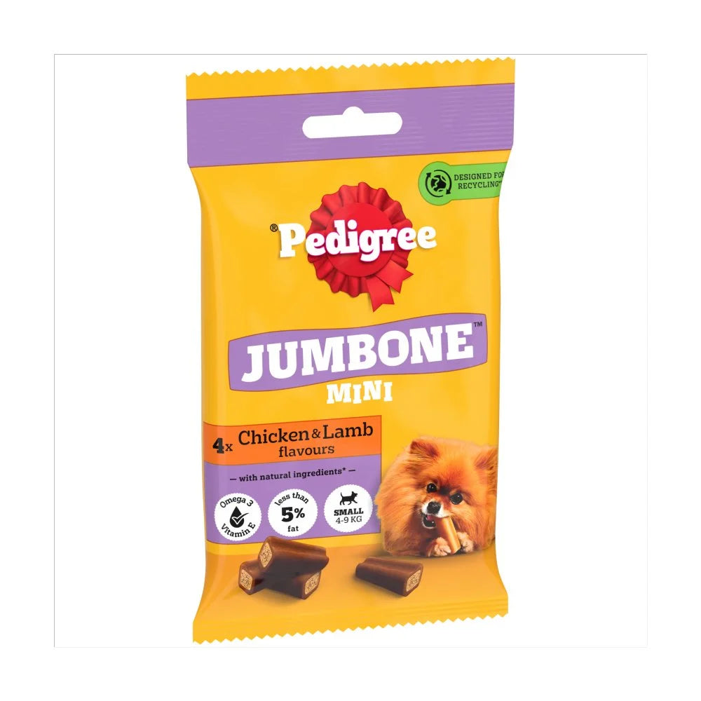 Pedigree Jumbone Small Dog Treats Chicken and Lamb, 4 chews, front of pack