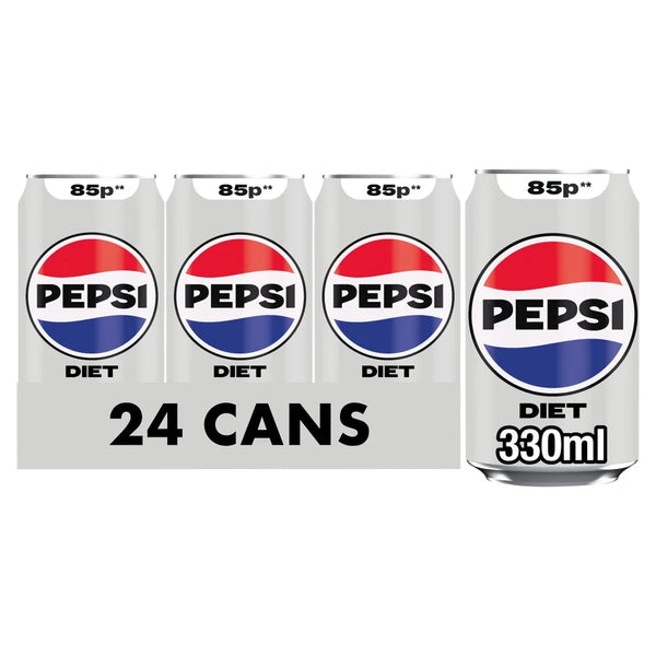 Diet Pepsi Cola 330ml can, front of pack