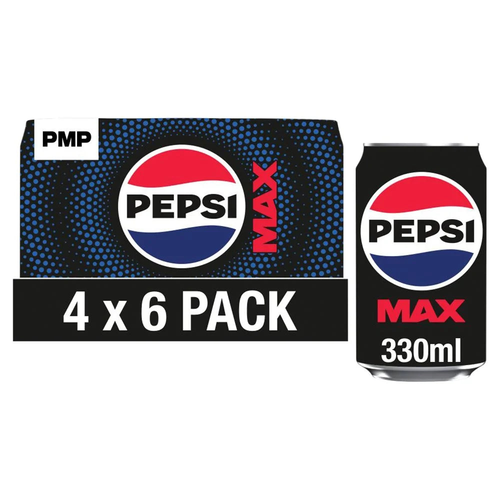 Pepsi Max Cola 330ml cans multipack, front of pack