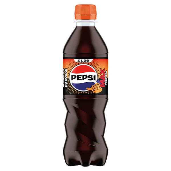 Pepsi Max Tropical 500ml Bottle, front of pack