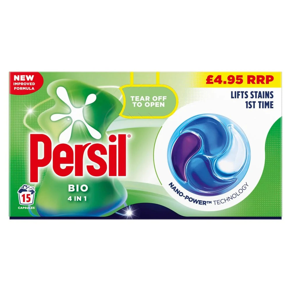 Persil Bio 4 in 1 Laundry Capsules 15 Washes, front of pack