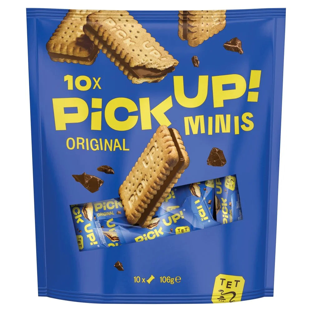 Pick Up! Minis Milk Chocolate Biscuit Bars 10 Pack, front of pack