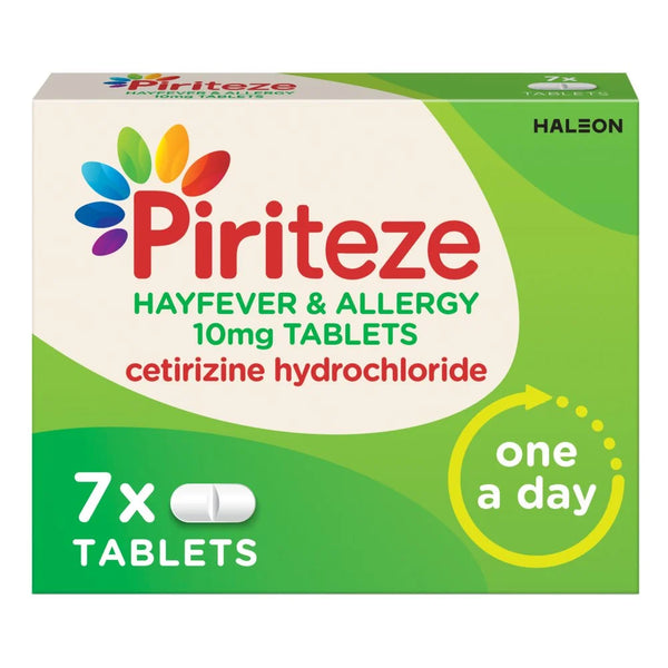 Piriteze Hayfever and Allergy Antihistamine Tablets 7s, front of pack