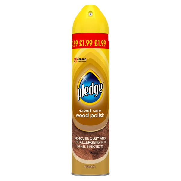 Pledge Wood Polish Aerosol 250ml, front of pack