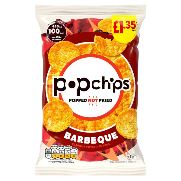 popchips Barbeque Crisps 50g, front of pack