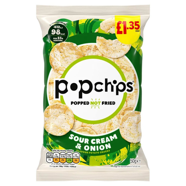 popchips Sour Cream & Onion Crisps 50g, front of pack