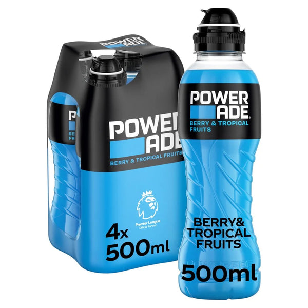 Powerade Berry & Tropical sports drink 4 x 500ml bottles, front of pack