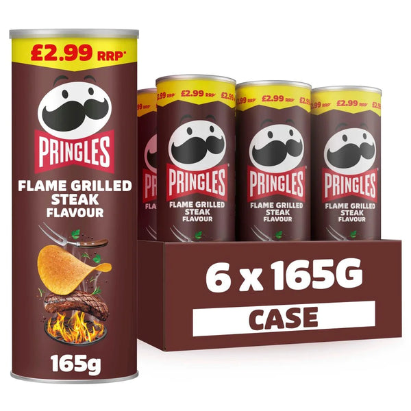 Pringles Flame Grilled Steak Sharing Crisps 165g, front of pack