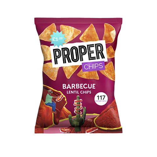 Proper Barbecue Lentil Chips 50g, front of pack