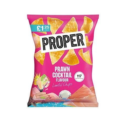 Proper Chips Prawn Cocktail snack 50g pack, front of pack