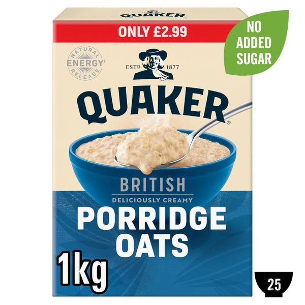 Quaker British Porridge Rolled Oats 1kg, front of pack