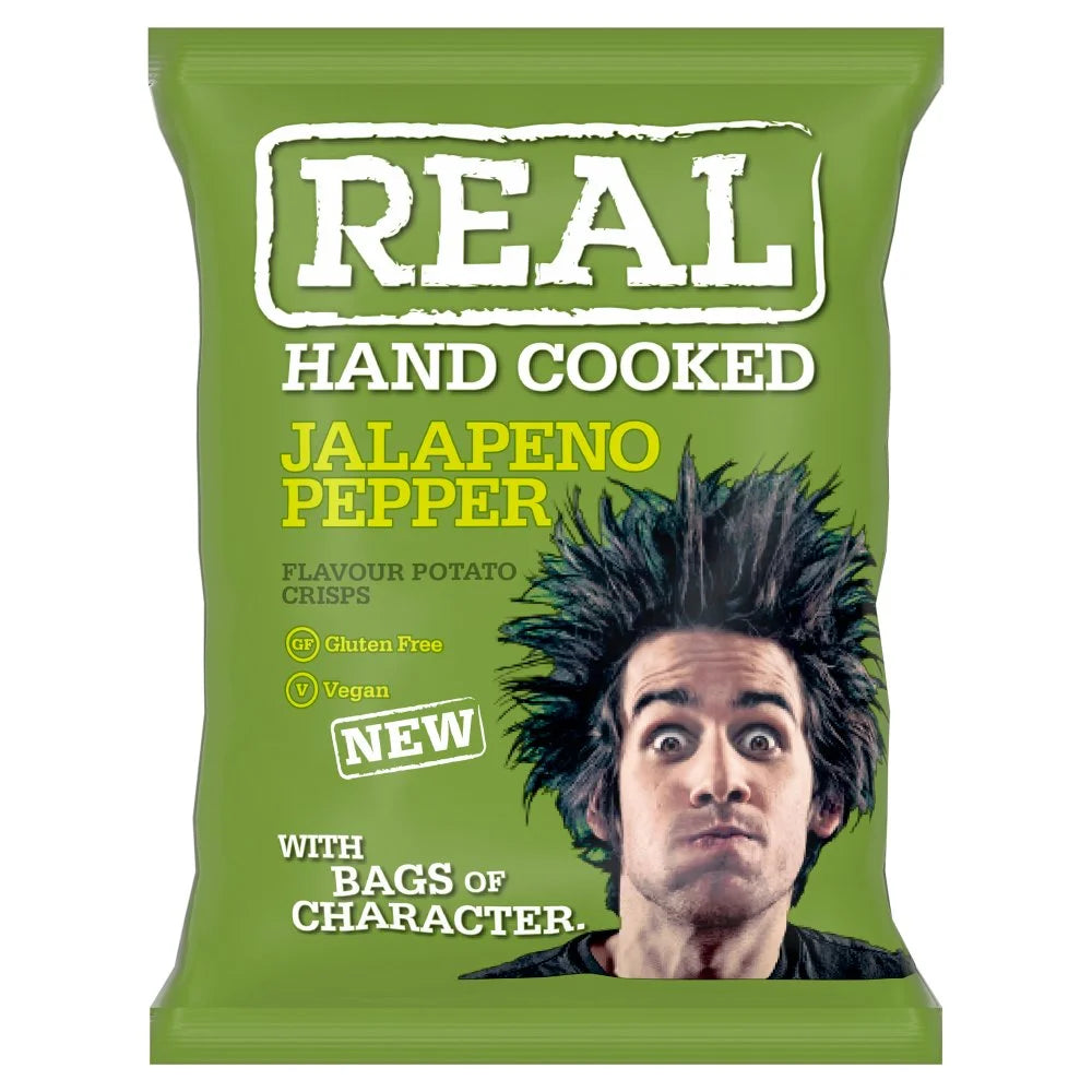 Real Hand Cooked Jalapeno Pepper Crisps 35g, front of pack