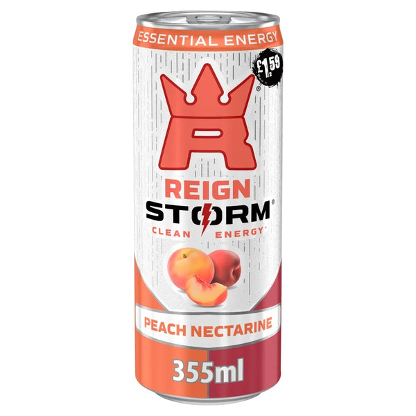Reign Storm Peach Nectarine Clean Energy Drink 355ml, front of pack
