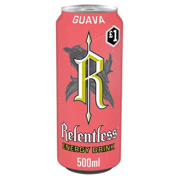 Relentless Guava Energy Drink 500ml, front of pack