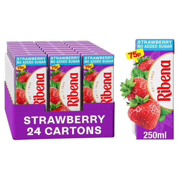 Ribena No Added Sugar Strawberry Juice Drink 250ml carton, front of pack