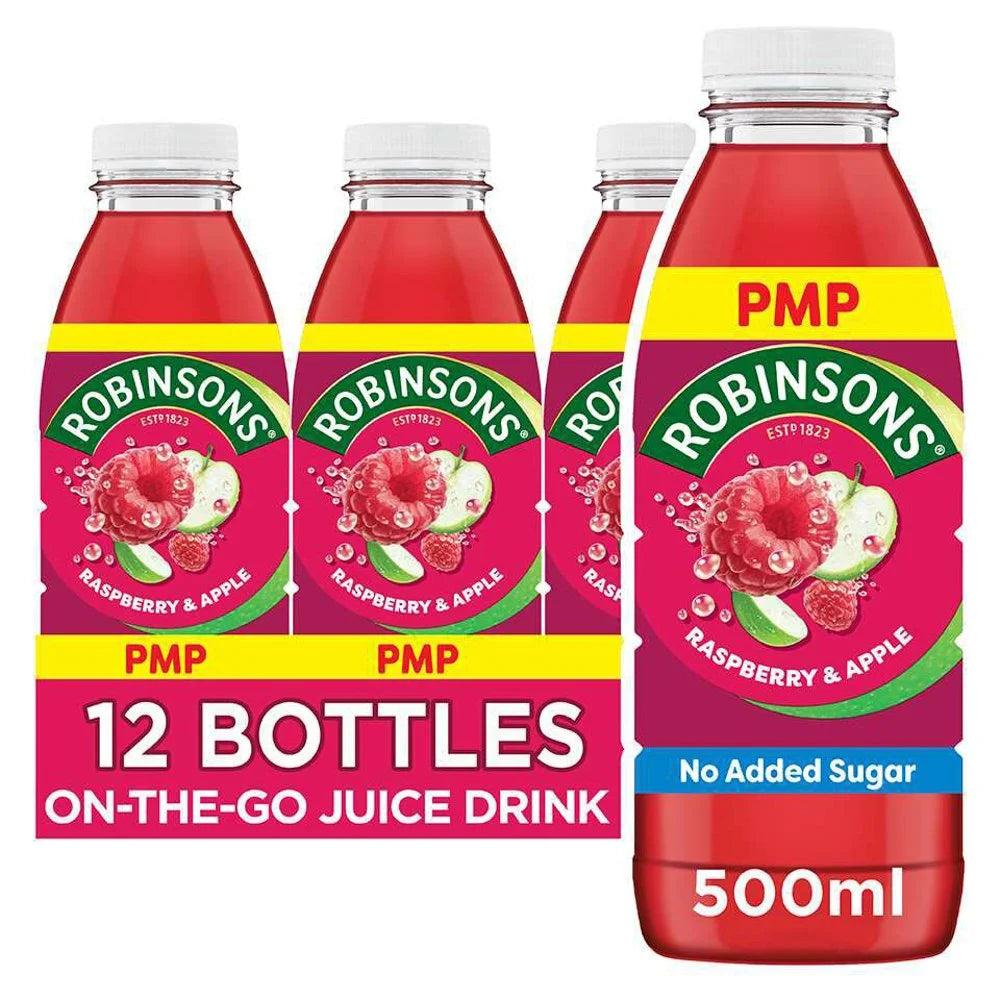 Robinsons Ready To Drink Raspberry & Apple 500ml bottle, front of pack