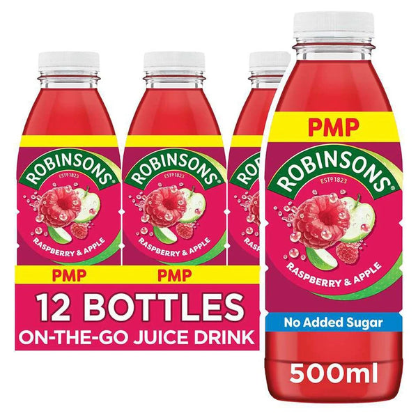 Robinsons Ready To Drink Raspberry & Apple 500ml bottle, front of pack