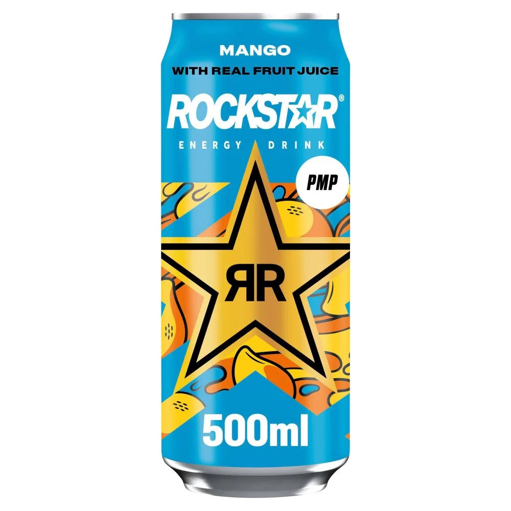 Rockstar Energy Drink Mango with Real Fruit Juice 500ml, front of pack