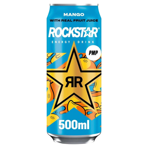 Rockstar Energy Drink Mango with Real Fruit Juice 500ml, front of pack