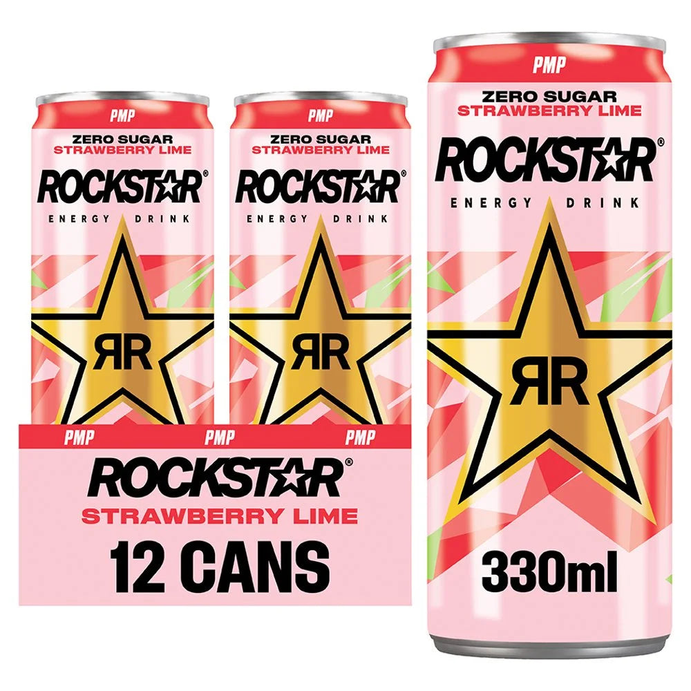 Rockstar Strawberry Lime Energy Drink Can 330ml, front of pack