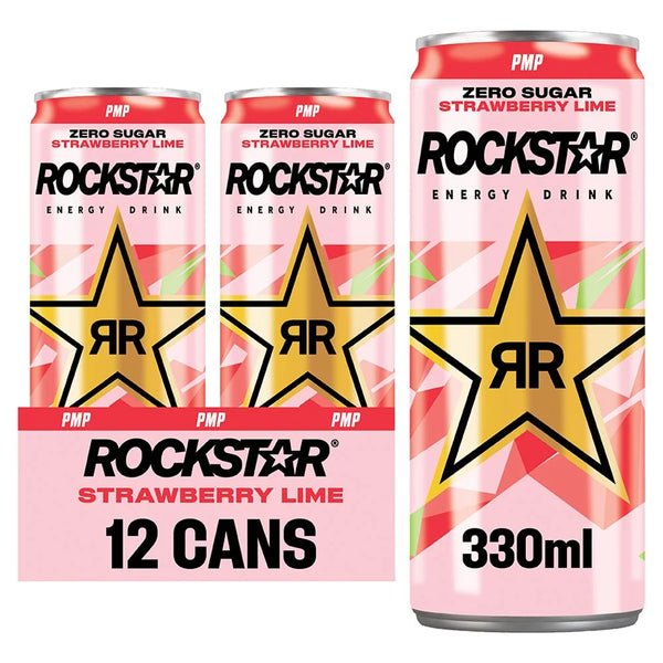 Rockstar Strawberry Lime Energy Drink Can 330ml, front of pack