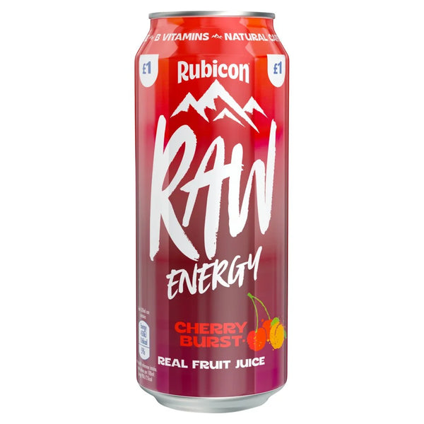 Rubicon Raw Cherry Burst energy drink 500ml can, front of pack