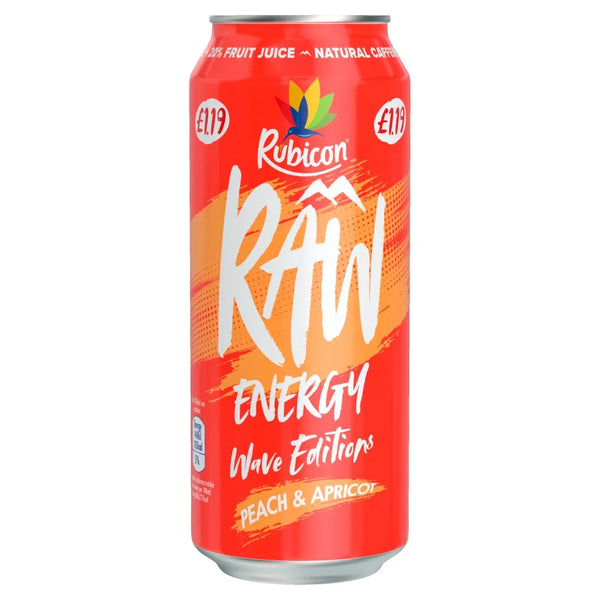 Rubicon Raw Energy Wave Editions Peach & Apricot 500ml, front of pack