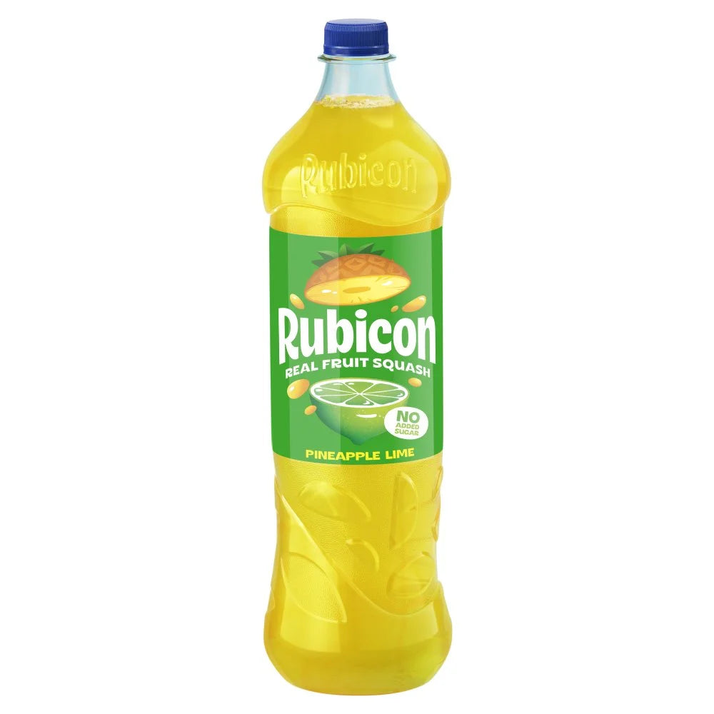 Rubicon Real Fruit Squash Pineapple Lime 1L, front of pack