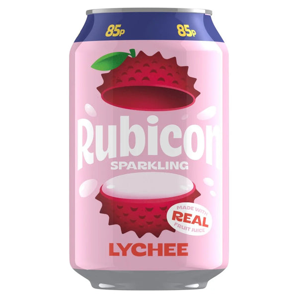 Rubicon Sparkling Lychee Soft Drink can 330ml, front of pack