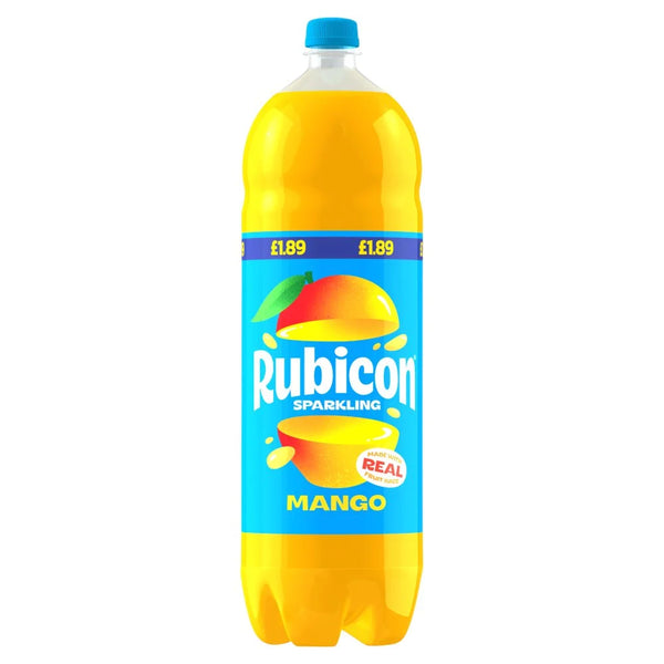 Rubicon Sparkling Mango Soft Drink bottle 2L, front of pack