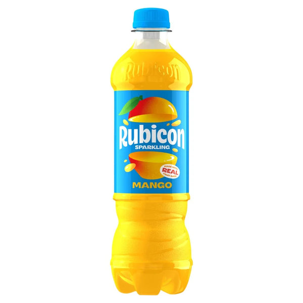 Rubicon Sparkling Mango soft drink bottle 500ml, front of pack