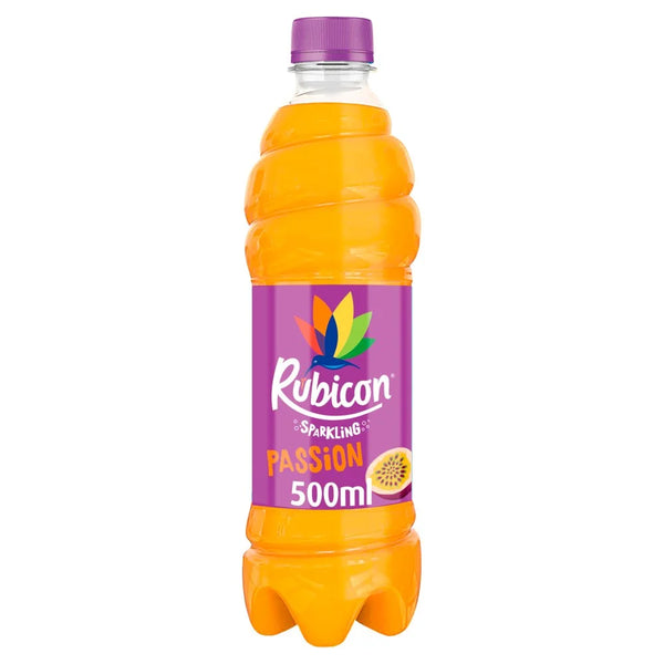 Rubicon Sparkling Passion Fruit soft drink can 500ml, front of pack