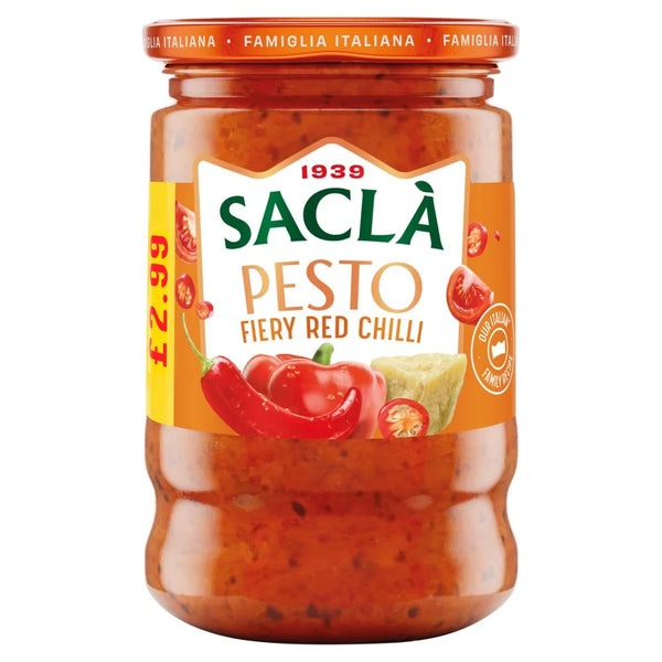 Sacla' Pesto Fiery Red Chilli 190g, front of pack
