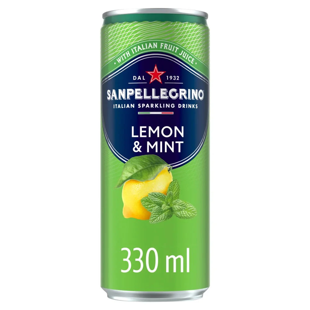 San Pellegrino Lemon & Mint sparkling drink 330ml, front of pack