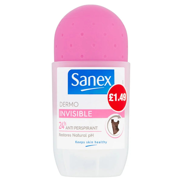 Sanex Roll On Deodorant Invisible Dry 50ml, front of pack