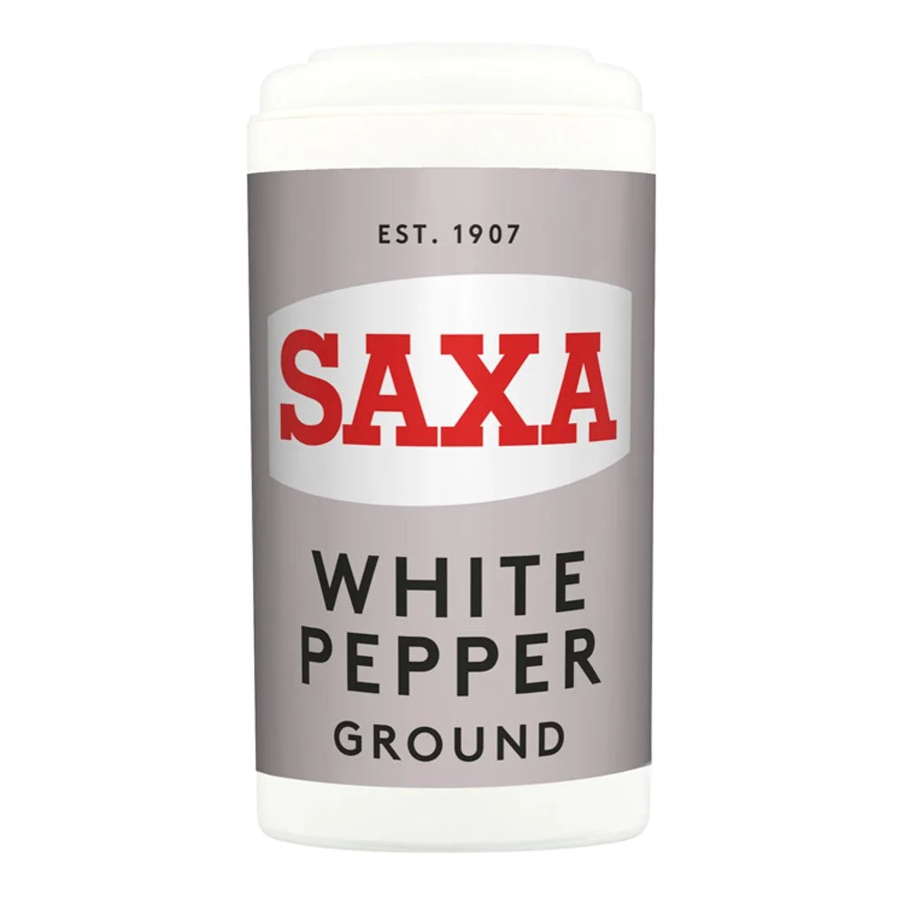 Saxa Ground White Pepper 25g, front of pack