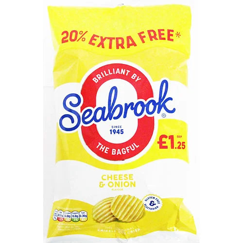 Seabrook Cheese and Onion Crisps Extra Fill 84g, front of pack