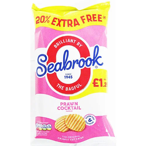 Seabrook Prawn Cocktail Extra Fill crisps 84g, front of pack