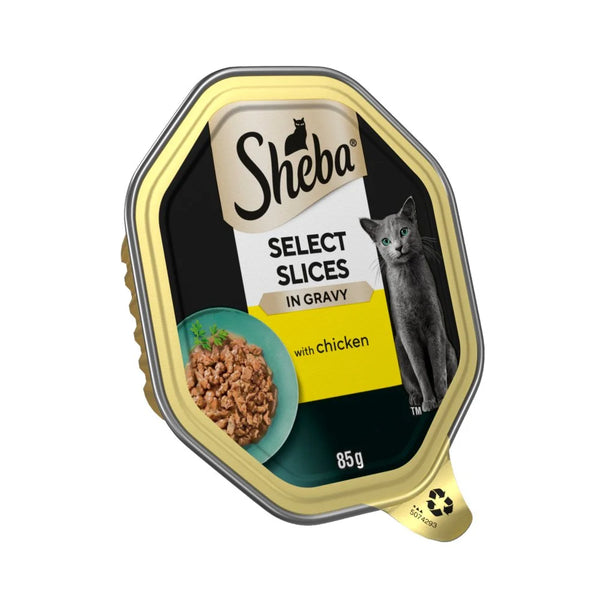 Sheba Select Slices Adult Wet Cat Food with Chicken in Gravy 85g Tray, front of pack