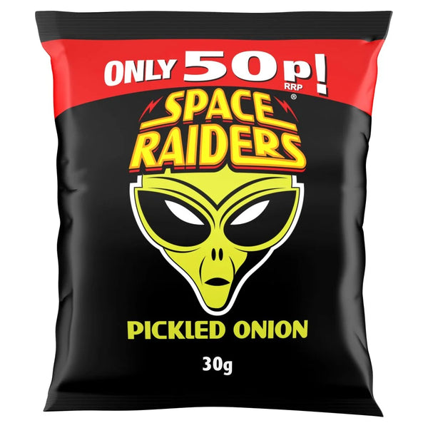 Space Raiders Pickled Onion Crisps 30g bag, front of pack