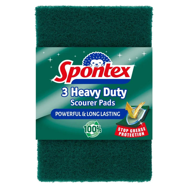 Spontex Heavy Duty Scourer Pads with Stop Grease, 3 pack, front of pack