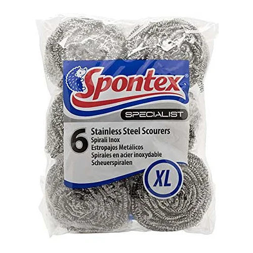 Spontex Specialist Stainless Steel Scourers 6 pack, front of pack