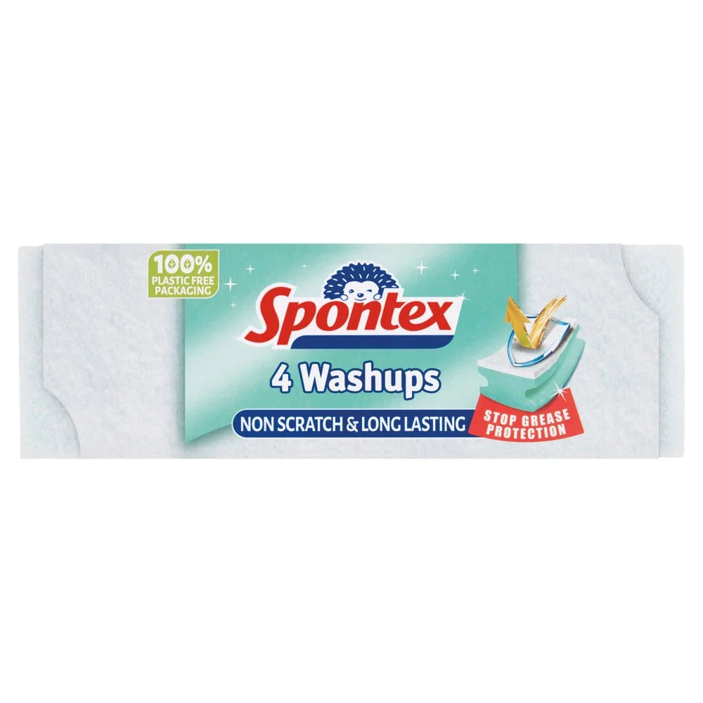 Spontex Washups Non Scratch Sponge Scourers 4 Pack, front of pack