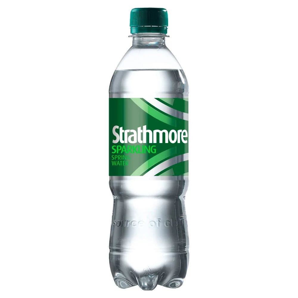 Strathmore Sparkling Spring Water 500ml bottle, front of pack