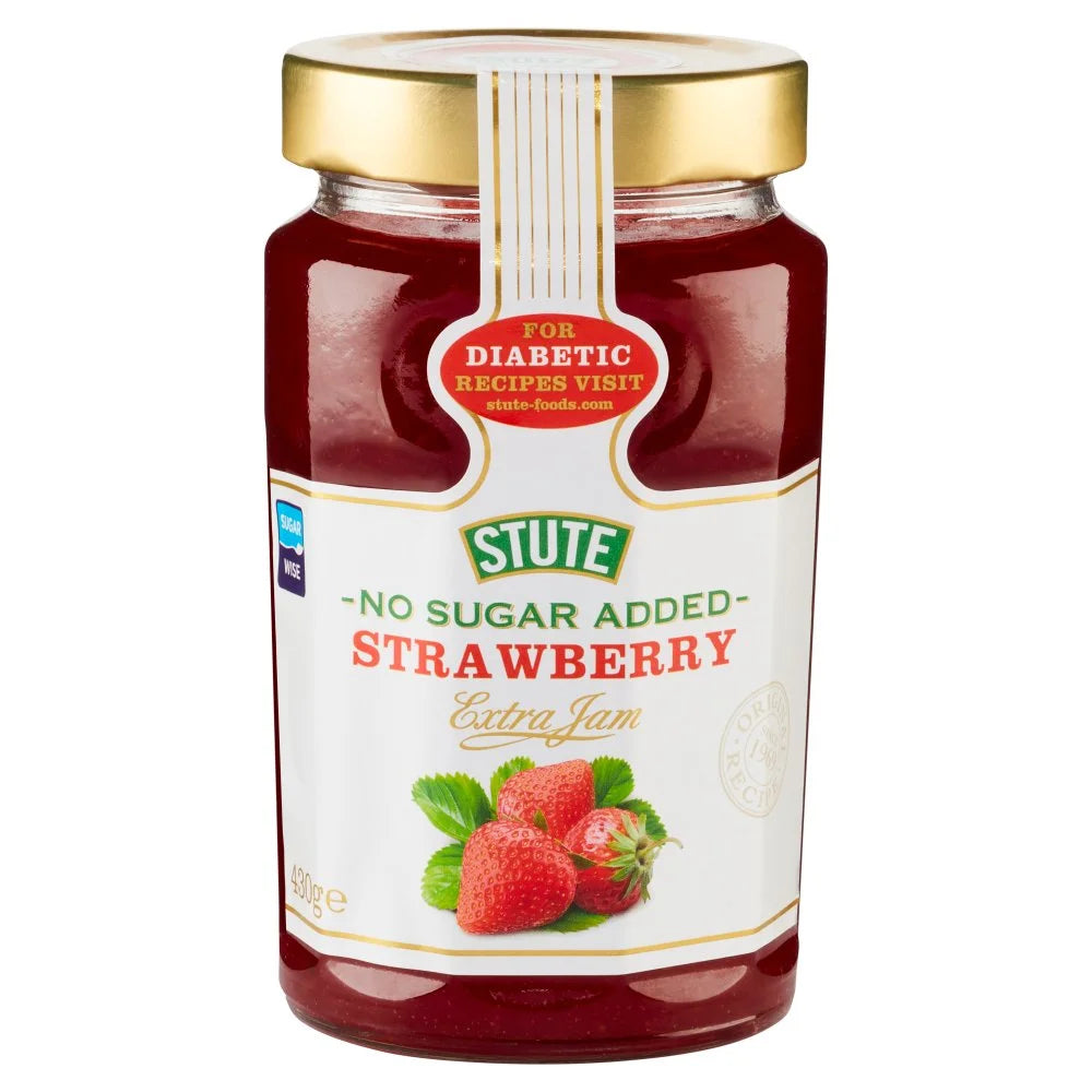 Stute No Sugar Added Strawberry Extra Jam 430g, front of pack