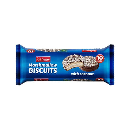 Sultanim Marshmallow Biscuits Chocolate and Coco 220g, front of pack