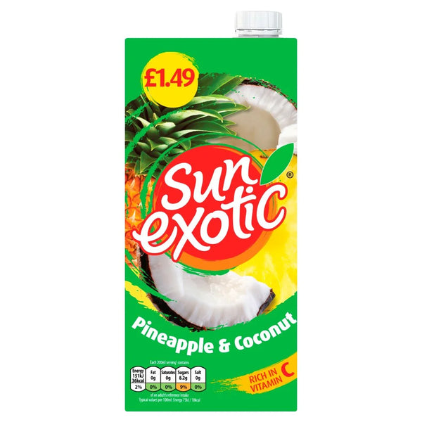 Sun Exotic Pineapple and Coconut Soft Drink 1L, front of pack